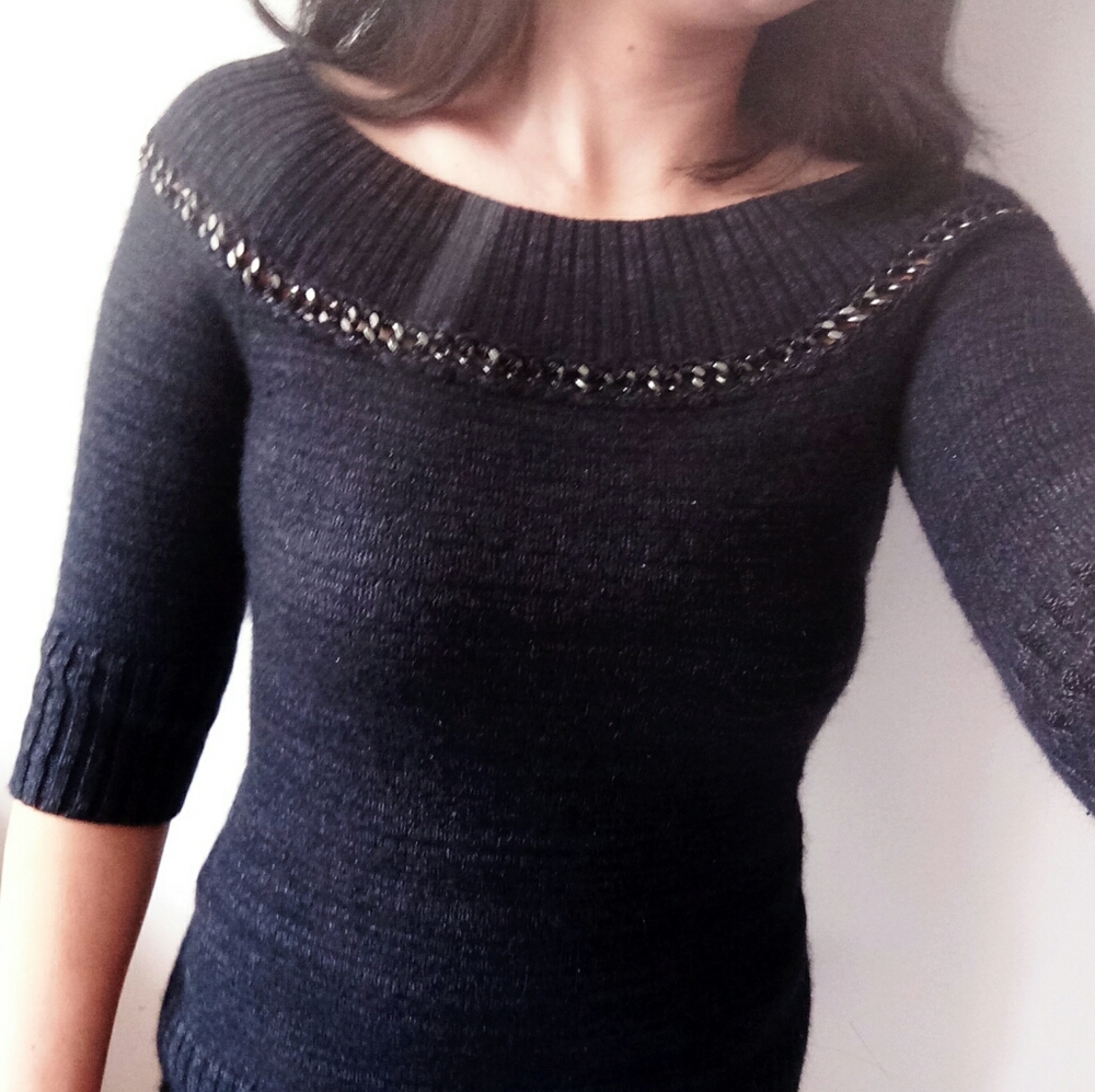 A/X glitter boat neck knit top wool angora 3/4 sweater